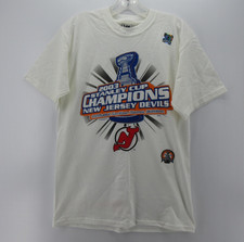 VINTAGE New Jersey Devils Shirt Men Medium White 2003 Stanley Cup Champions Lee