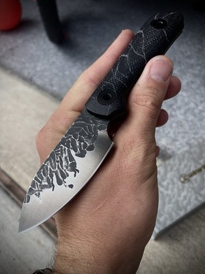 CUSTOM Kunwu  The Druid  Stiffy P  Black Micarta, Textured Etched Vanadis-8