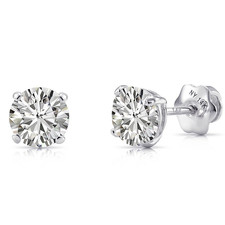 14K Solid White Gold Solitaire Round CZ Stud Earrings Heavy Screw-back 3mm-7mm