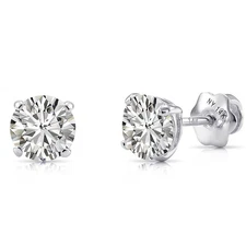 14K Solid White Gold Solitaire Round CZ Stud Earrings Heavy Screw-back 3mm-7mm