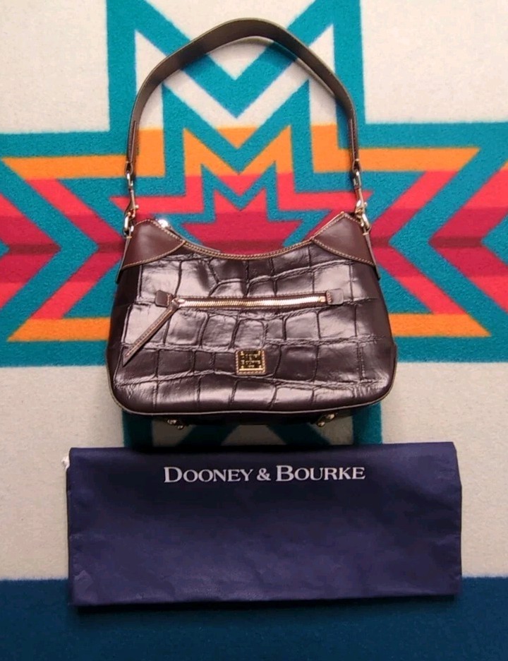 Dooney & Bourke Denison Hobo Brown Croc Embossed Shoulder Faux Leather Bag Purse