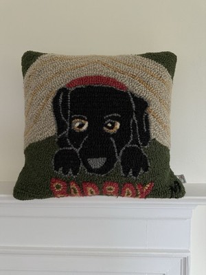 Chandler 4 Corners Laura Megroz Hooked Wool Pillow Black Lab Dog BAD BOY 18''