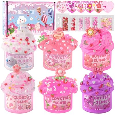 6 Pack Slimes, Pink Slime Kids, Cloud kit for Girls Ages 8-12, Picnic 