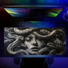 40*90cm 1pc Extra Large Gaming Desk Mat - Medusa & Snake Design Black & GoldenGr