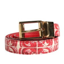 Cintura DOLCE & GABBANA in pelle di vitello jacquard rossa bianca con fibbia ...