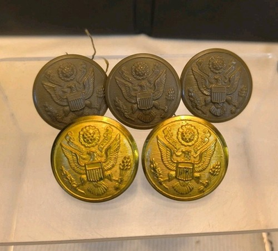 #ad Lot 5 Vintage WWII US Army Eagle Overcoat Brass Buttons 1 1 8quot; Rex Products NY $11.85