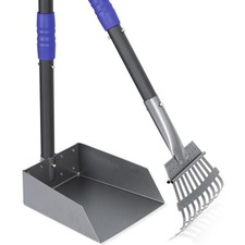 2 X Dog Pooper Scooper Metal Tray Rake Set Long Handle Pet Waste Removal Scoop