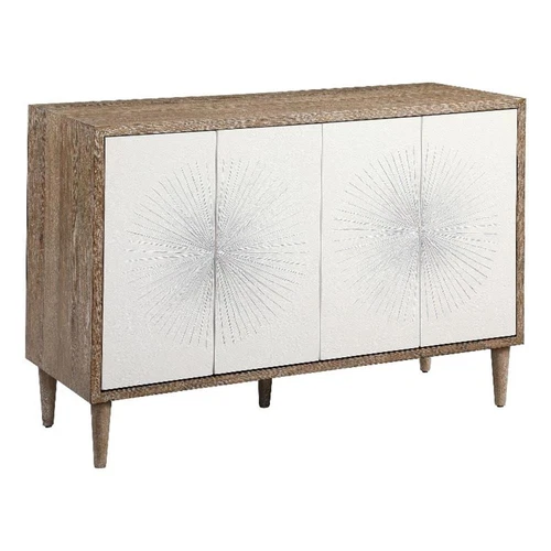 Uttermost Dani 4-Door Contemporary Wood Cabinet in White/Woodtone - Picture 2 of 9