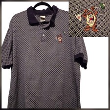 Vtg 1999 Warner Bros Tasmanian Devil Taz Golf Polo Shirt XL Navy Looney Tunes
