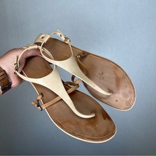 Sergio Rossi  Cream and Tan T-Strap Sandals for Summer 41