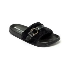 J/Slides Urban Sport Eva Faux Fur Buckle Up Sandal/Slipper Black