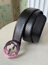 Gucci Tom Ford Era Python Embossed Black Leather Interlocking GG Belt Size 80/32