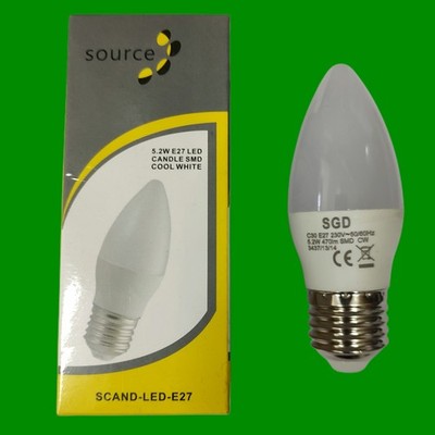 4x 5,2W LED (=40W) Kerze Glühbirnen ES E27 Edison Schraube 6500K Tageslichtweiß