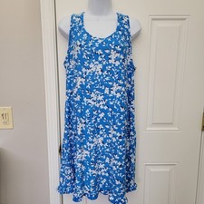 Draper James Bright Blue White Floral Ruffled Nightgown Sleep Gown Size L/XL