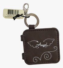 Compact Mirror w/Purse Clip for Handbags Backpacks - Embroidered Brown Leather