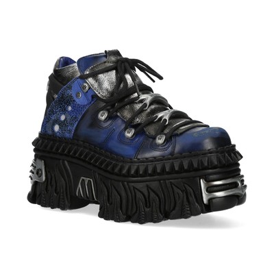 New Rock M-WALL106N-C16 Blau Silber Plateau Metallic Biker Gothic Stiefeletten