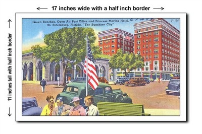 Florida 1940s - Green benches, open air post office, and Prince - 11x17 Poster