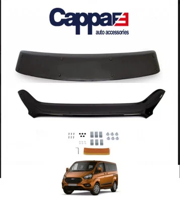 CAPPAFE Sun Visor And Bug Guard Black Front ABS For Ford Transit Custom 2018-22