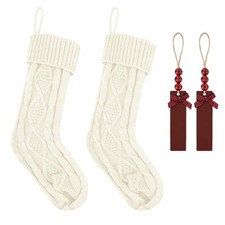 Pack Personalized Christmas Stockings - 18 Inch Large Cable Knitted 2 White