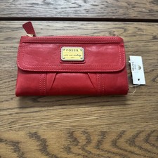Fossil RARE Long Live Vintage 1954 Bifold Burgundy Lamb Hide Leather Zip Wallet