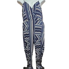 Blue Striped Sleeveless Jumpsuit Size Large