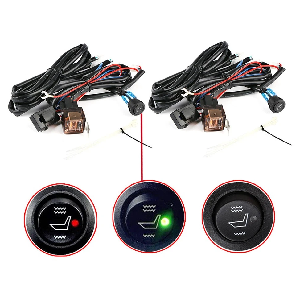 Universal 12V Car Carbon Fiber Heated Seat Heater Kit Cushion Round Switch ! - Image 4 of 4
