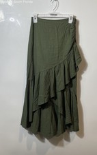 Zara Womens Green Ruffle Back-Zip Asymmetrical Midi Wrap Skirt Size XS