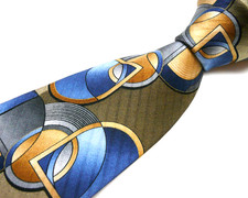 New, Never Worn Striking Silk Tie Made in USA, Light Brown, Blue. Long - 62"