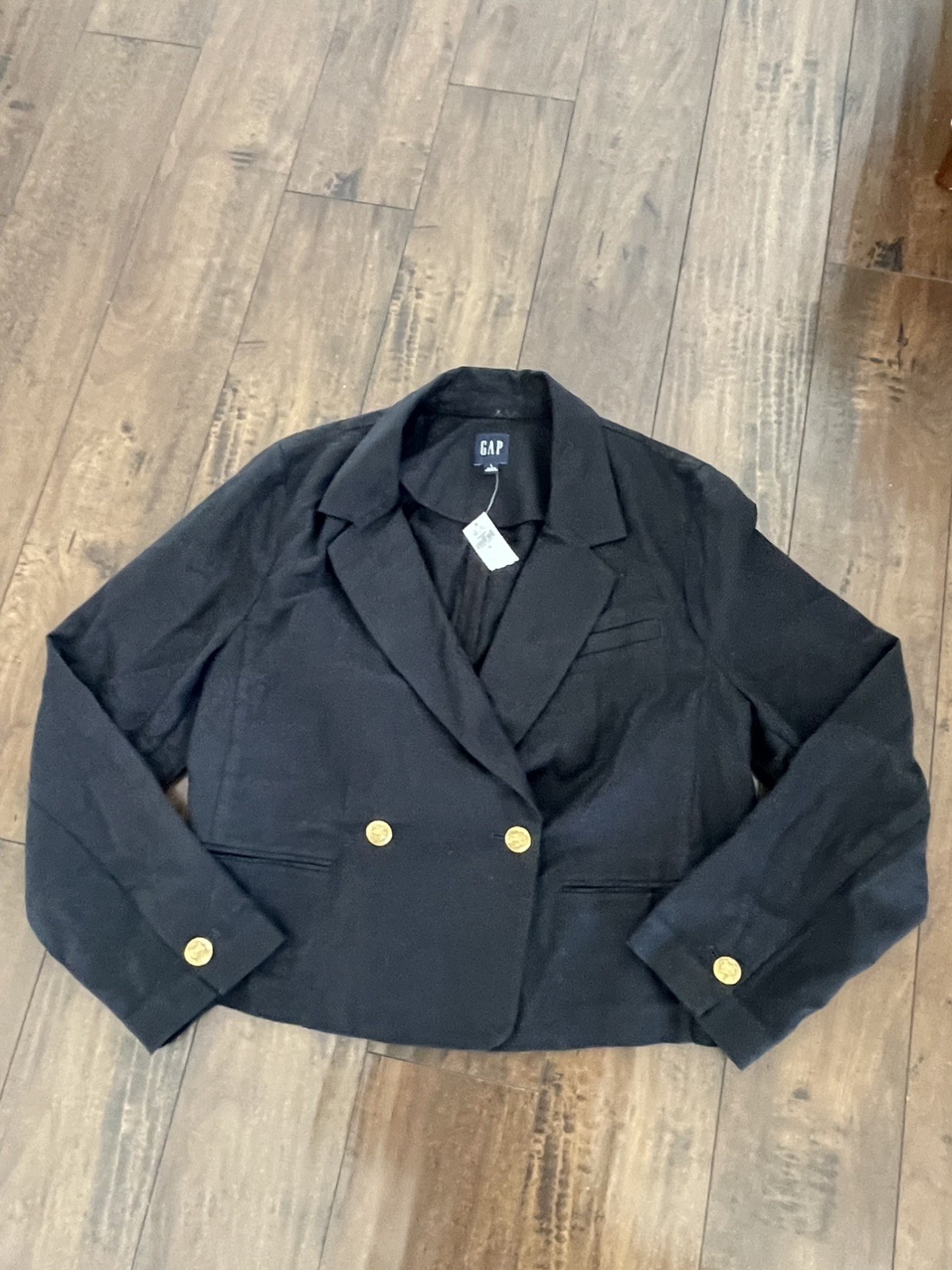 Gap Crop Blazer Navy Blue Jacket White Buttons Double Breasted Size L