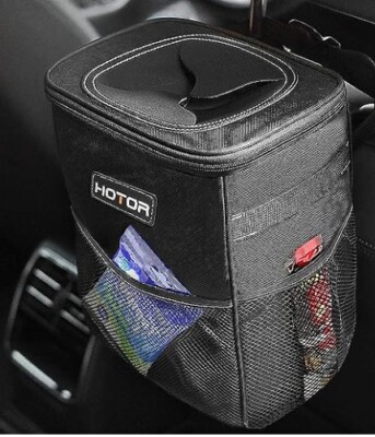 HOTOR Trash Can with Lid and Storage Pockets, 100% Leak-Proof Organizer, Waterpr