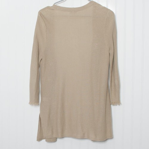 J Jill Open Long Sleeve Frayed Trim LInen Blend Tunic Cardigan Sweater Small - Picture 7 of 9