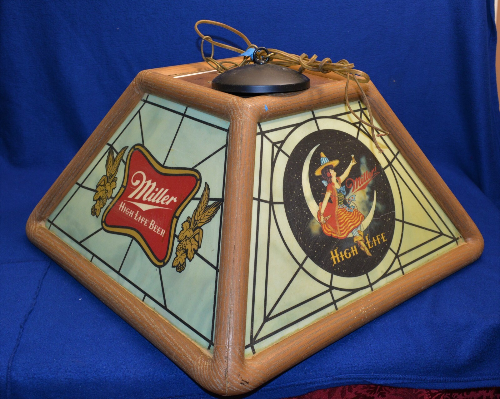 Vtg 1980s Miller Alta Vida Cerveza Niña En Luna Colgante Luz Piscina Póker Tabla
