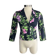 Rafaella Women Black Multicolor Floral 2 Button Blazer Sz 8 Career Jacket Cotton