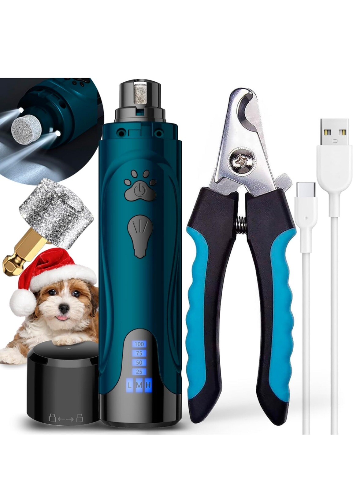 Super Quiet Electric Dog Nail Grinder,Trimmers and Clippers Kit, , Rechargeable