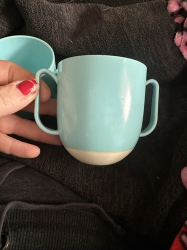 Vintage blau Tommee Tippee Schnabeltasse gewichteter Boden 60er Jahre Trinkbecher Lot 2 - Bild 6 von 13