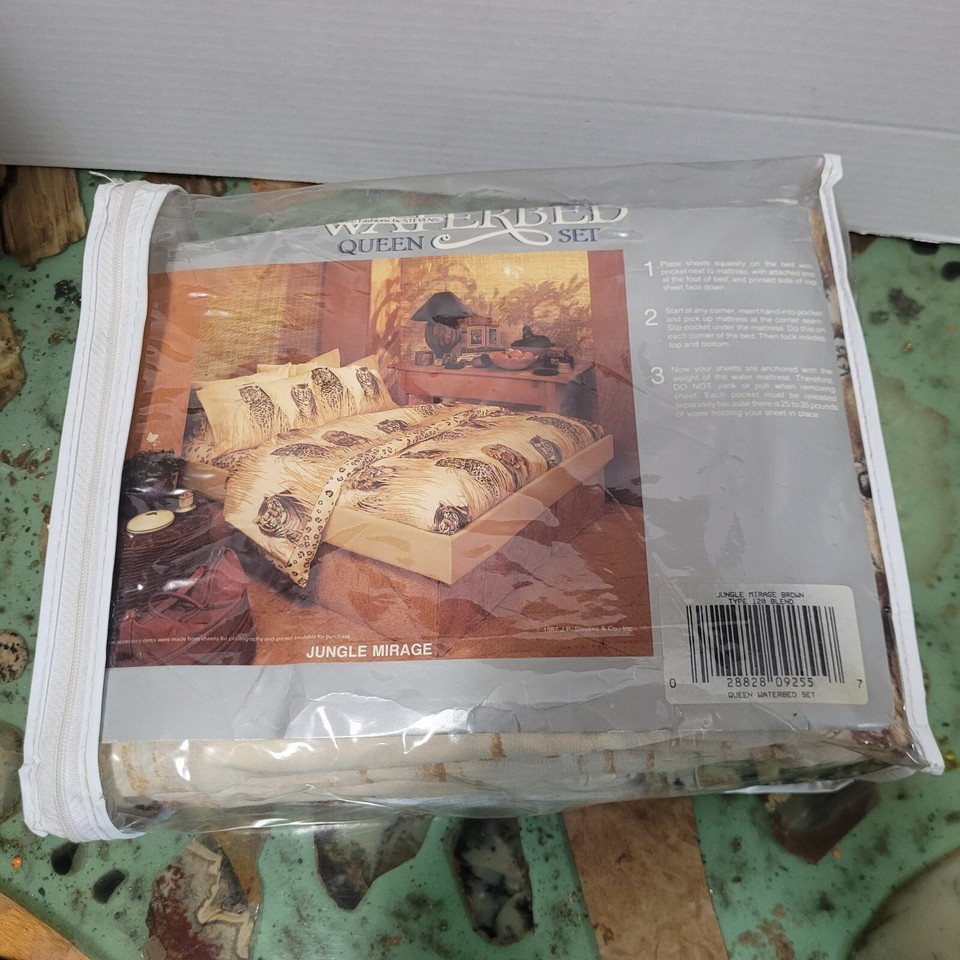 NOS Vintage 1980s QUEEN Waterbed Sheet Set Jungle Mirage Stevens Easy