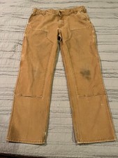 Men's CARHARTT Brown Relaxed Fit Double Knee Rugged Flex Pants Size 36 x 29.5