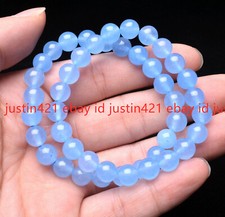 8mm 2 Pcs Natural Blue Chalcedony Quartz Gemstone Bangle Bracelet 7.5" AAA