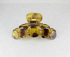 Brown hair clip plastic 3.75" long big barrette claw clamp circle medallion coin