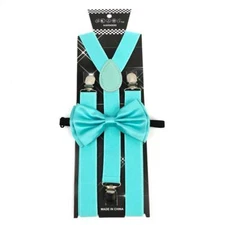 Mint Blue Wedding Bow Tie & Suspender Set for men teenager teen 