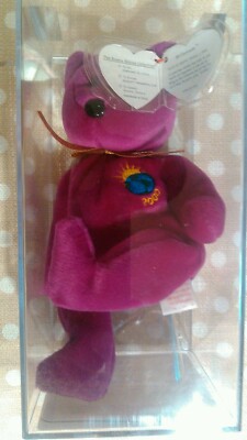 Authenticated Millennium Purple Bear Beanie Baby, 2 Spelling Errors On Swing Tag