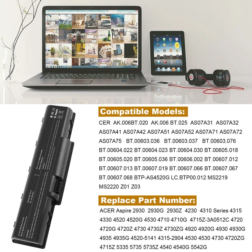 Battery For Acer Aspire 5734Z 5735Z 5738 5740 4710 4535 AS07A31 AS07A41 AS07A51  - Image 2 of 4