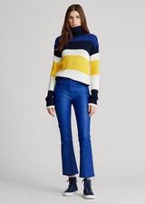 Polo Ralph Lauren Womens Blue Lambskin Leather Cropped Flare Pant Pants NWT