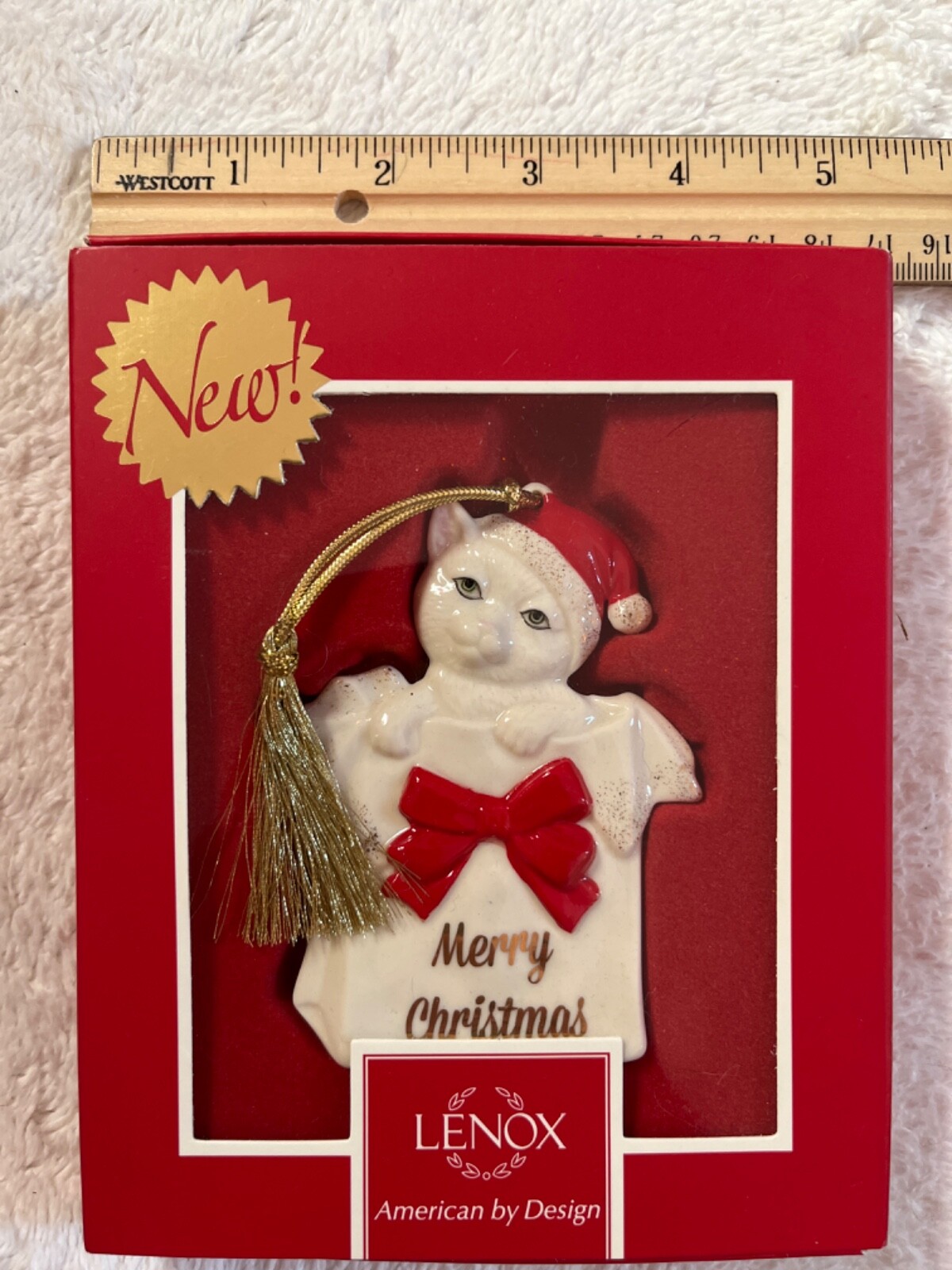 Lenox Kitty Christmas Ornament Cat Wearing Red Santa Hat Original Box 838317