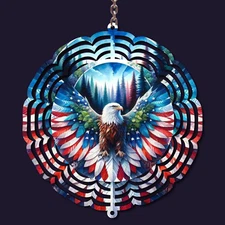 8 inch Rustic Woodland American Eagle Vibrant Colors Wind Chime Spinner