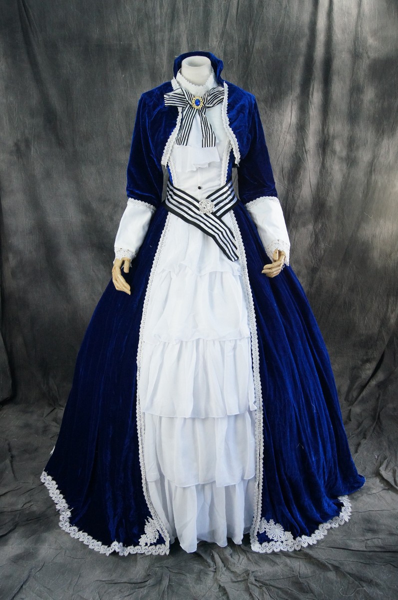 Gothique Robe Victorienne Bleue Tenue Medievale Femme Robe Corset