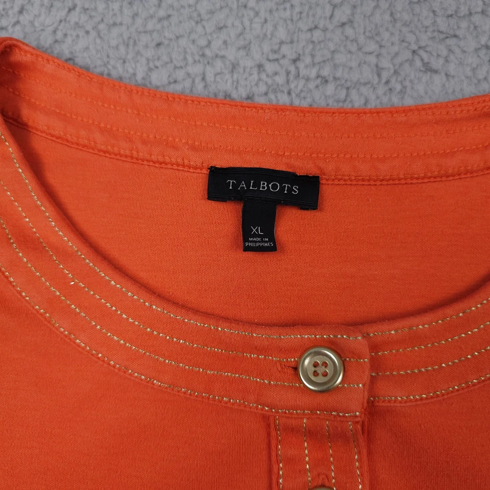Camiseta informal Talbots Top Mujer XL Naranja Dorado Botón Bordado Bordado Manga 3/4 Foto 3 de 4