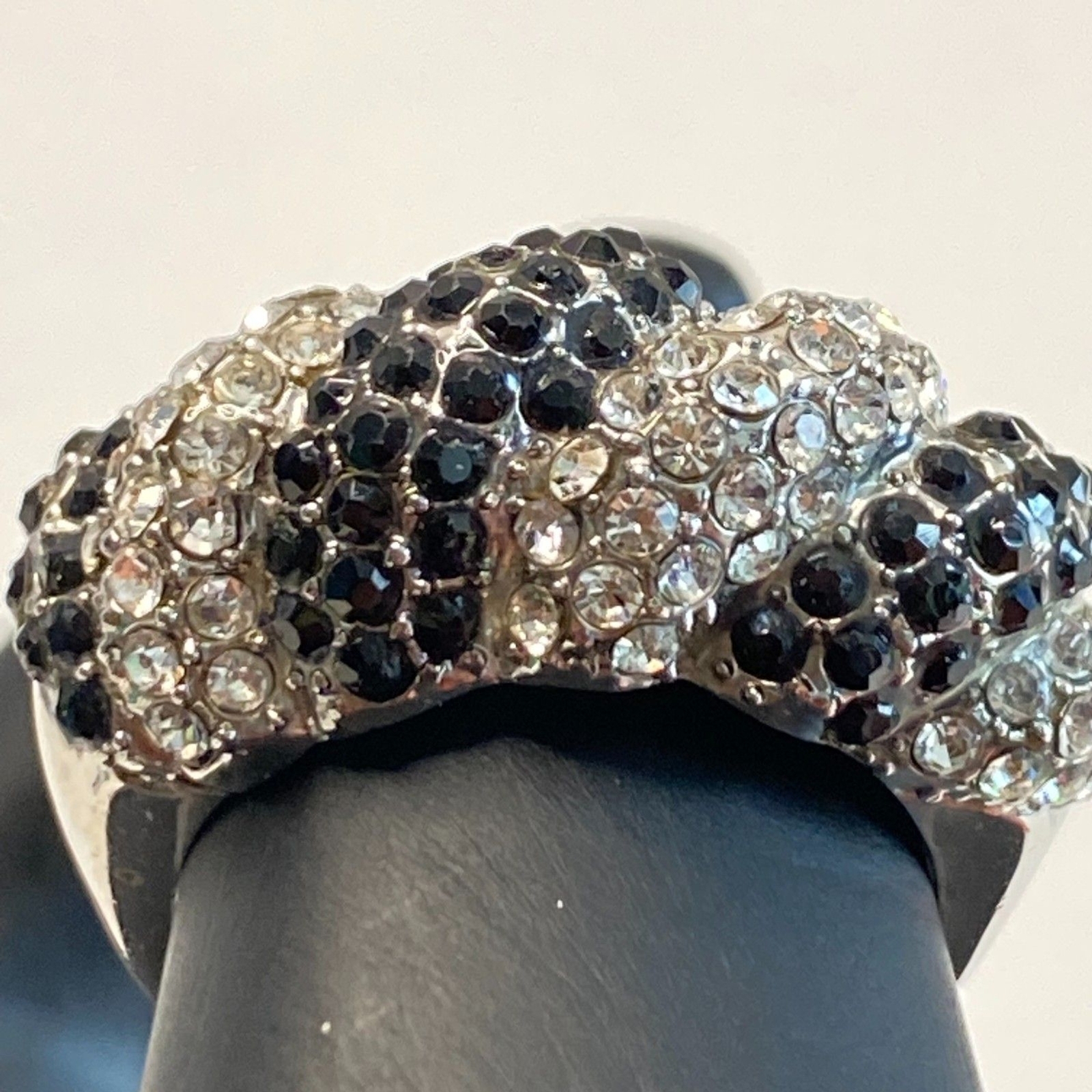 Black Clear Pave' Statement Ring Diagonal Scallop… - image 2