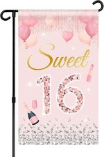 Sweet 16 Garden Flag - Happy 16th Birthday Party Door Sign - Multicolor