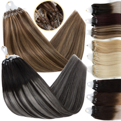 200 Strähnen Microring 100% Remy Echthaar Extensions Nano Beads Micro Loop Rings